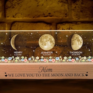 Custom Mom Moon Phase Night Light, Mothers Day Gifts for Mom, Custom Birth Moon Phase Light with Kids Name, Gift for Grandma, Mama Gifts