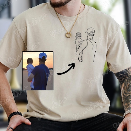 Custom Photo Portrait T-Shirt, Personalized Dad Gift