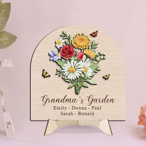 Cadeau fleur de naissance personnalisé pour grand-mère, cadeau fête des mères, cadeau grand-mère personnalisé, cadeau grand-mère des petits-enfants, plaque en bois personnalisée grand-mère image 3