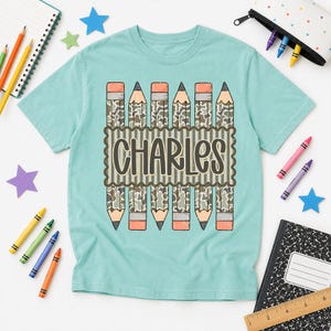 Personalized Back to School Shirt for Boy, Custom Name Pencil Shirt, Camo Pencil Kids Tee, Kindergarten First Day Shirt, Preschool Boy Shirt image 5