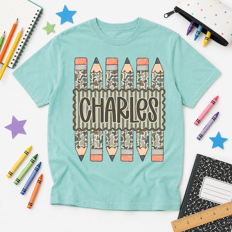 Personalized Back to School Shirt for Boy, Custom Name Pencil Shirt, Camo Pencil Kids Tee, Kindergarten First Day Shirt, Preschool Boy Shirt image 5