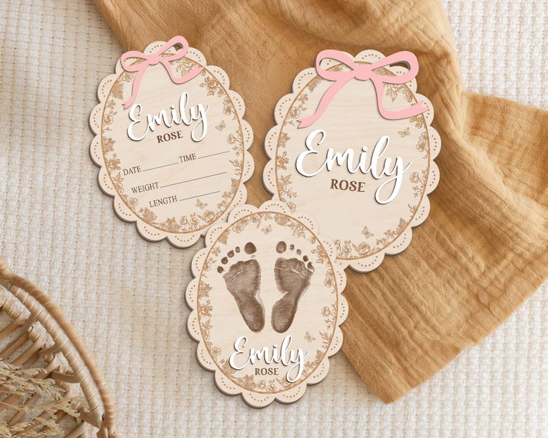 Personalized Baby Announcement Sign, Birth Stats, 3D Wood image 8