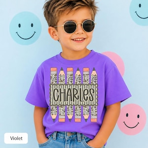 Personalized Back to School Shirt for Boy, Custom Name Pencil Shirt, Camo Pencil Kids Tee, Kindergarten First Day Shirt, Preschool Boy Shirt image 13