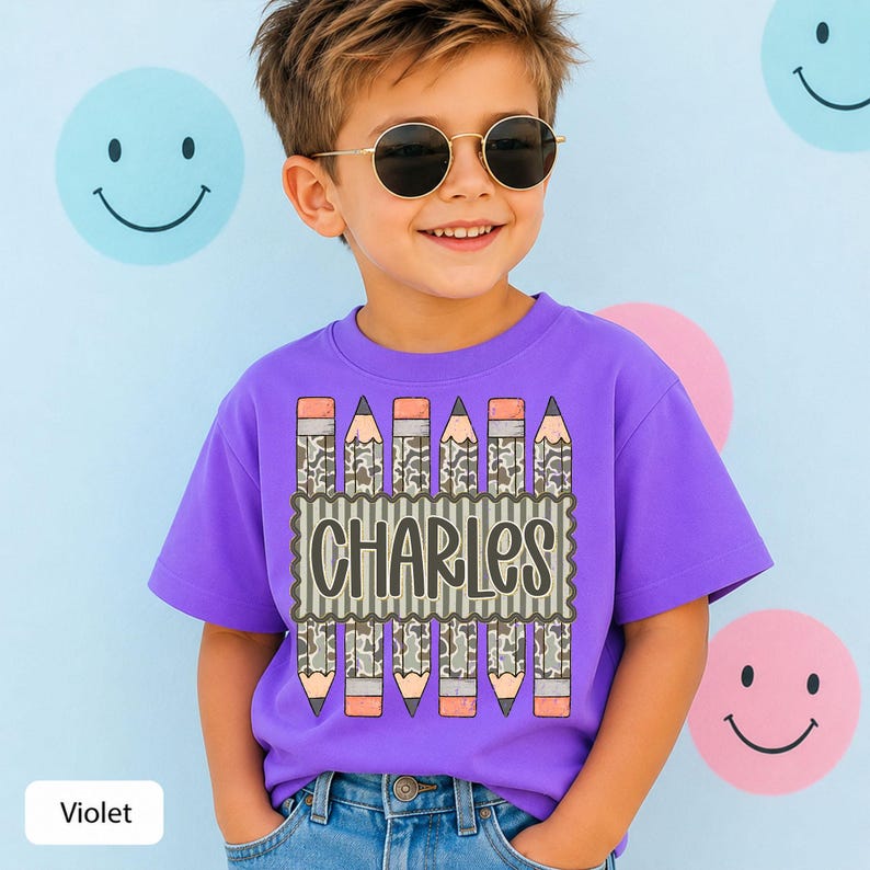 Personalized Back to School Shirt for Boy, Custom Name Pencil Shirt, Camo Pencil Kids Tee, Kindergarten First Day Shirt, Preschool Boy Shirt image 13