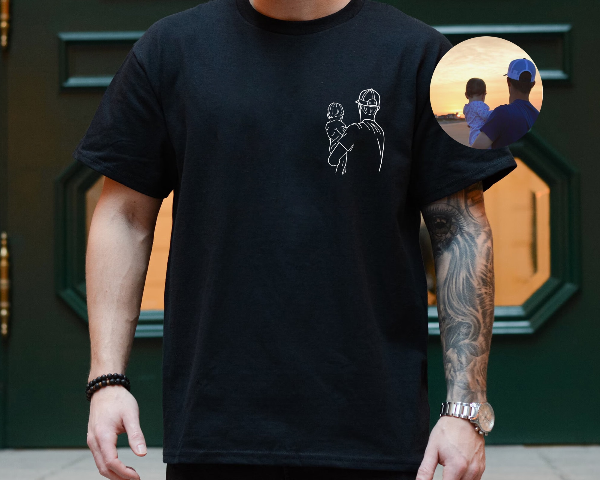 Camiseta Personalizada con Foto Papá y Hijos Vintage Regalo para Día del Padre, Diseño Personalizable