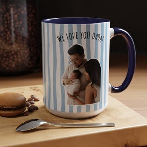 Custom Photo Striped Mug for Dad, Personalized Father and Son Picture Cup, Best Dad Gift with Custom Name, Gift for Grandpa, New Dad Gift afbeelding 12