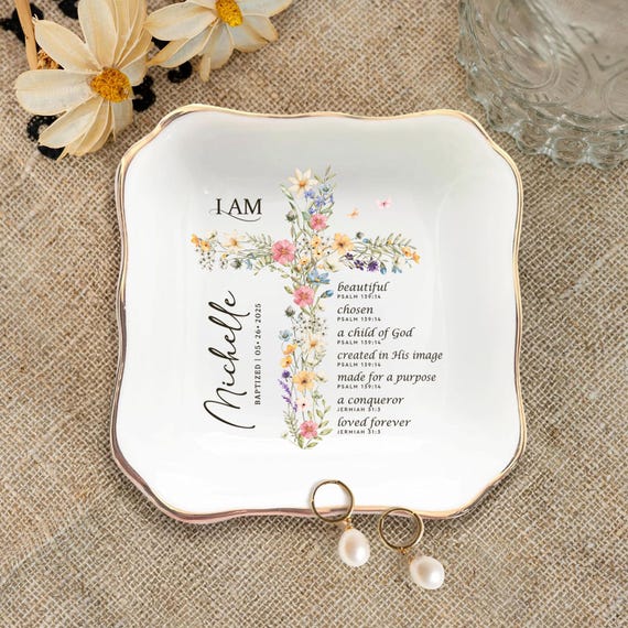 Baptism Gift Girl, Custom Baptism Ring Dish, Christening Gifts Girl, Jewelry Tray For Goddaughter, Gift from Godparents, Dedication Gift