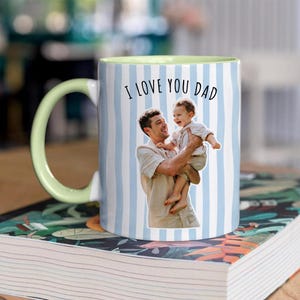 Custom Photo Striped Mug for Dad, Personalized Father and Son Picture Cup, Best Dad Gift with Custom Name, Gift for Grandpa, New Dad Gift afbeelding 10