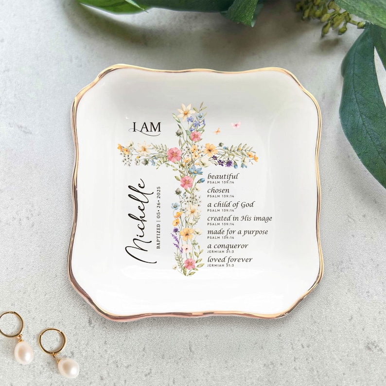 Baptism Gift Girl, Custom Baptism Ring Dish, Christening Gifts Girl, Jewelry Tray For Goddaughter, Gift from Godparents, Dedication Gift image 5