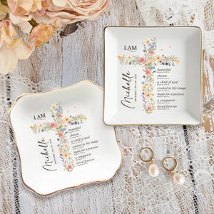 Baptism Gift Girl, Custom Baptism Ring Dish, Christening Gifts Girl, Jewelry Tray For Goddaughter, Gift from Godparents, Dedication Gift image 4