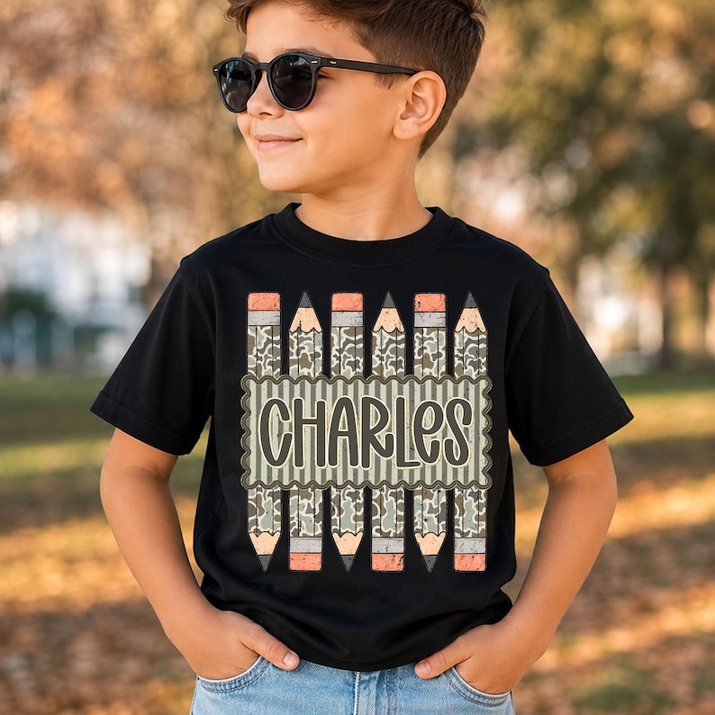 Personalized Back to School Shirt for Boy, Custom Name Pencil Shirt, Camo Pencil Kids Tee, Kindergarten First Day Shirt, Preschool Boy Shirt image 16