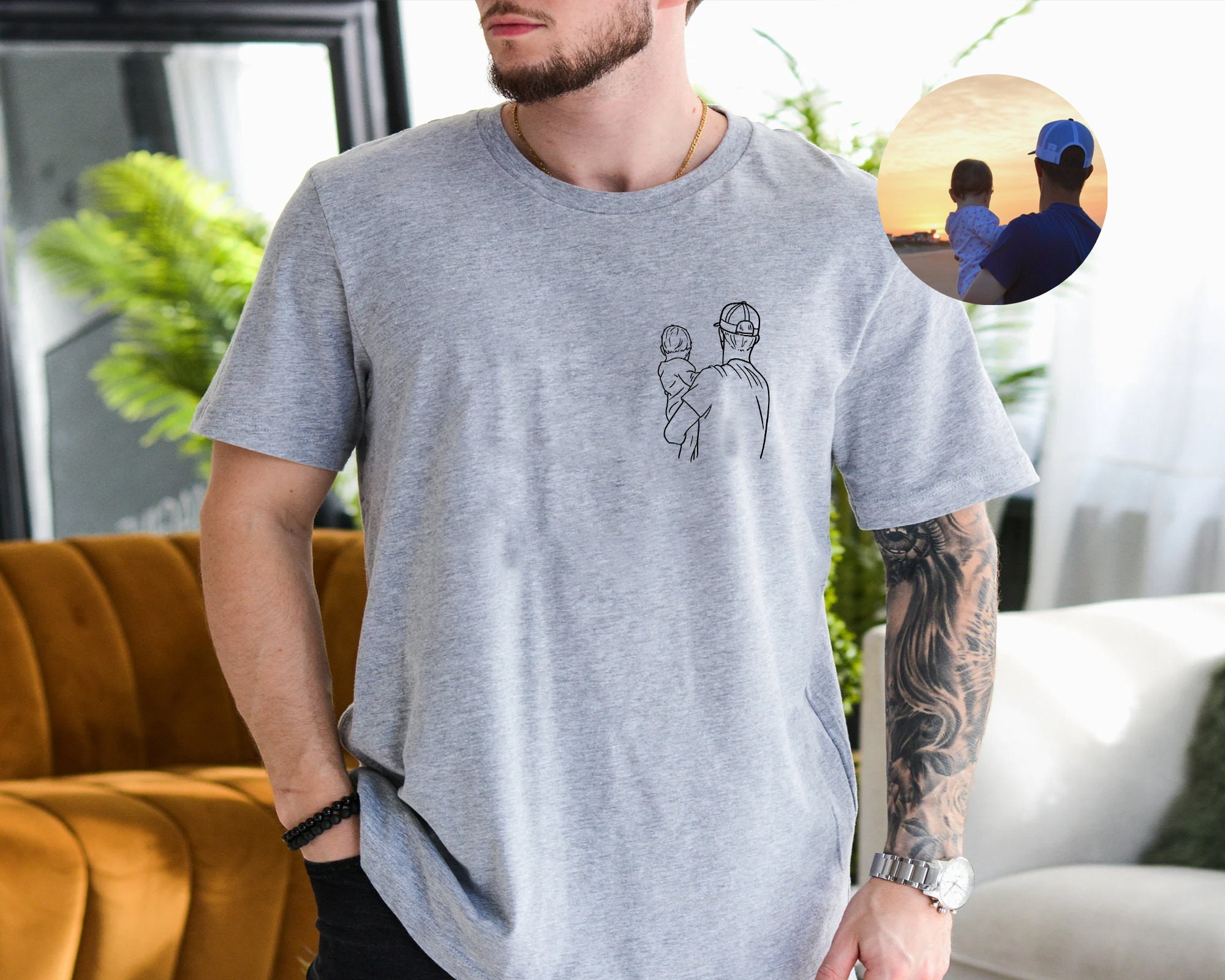Camiseta Personalizada con Foto Papá y Hijos Vintage Regalo para Día del Padre, Diseño Personalizable