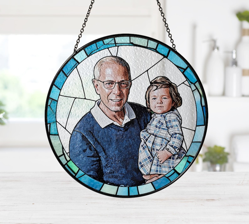 Personalized Dad Portrait Stained Glass Suncatcher, Father's Day Gift image 8