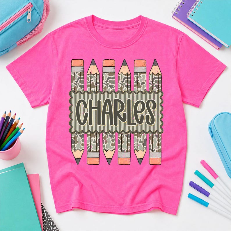 Personalized Back to School Shirt for Boy, Custom Name Pencil Shirt, Camo Pencil Kids Tee, Kindergarten First Day Shirt, Preschool Boy Shirt image 9