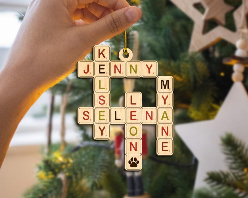 Custom Scrabble Ornament, Personalized Name Puzzle Ornament, Family