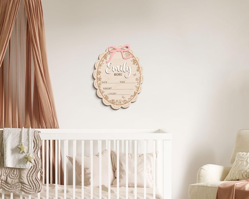 Personalized Baby Announcement Sign, Birth Stats, 3D Wood image 7