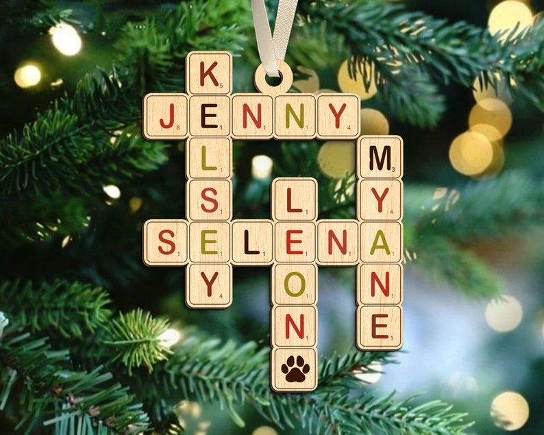 Custom Scrabble Ornament, Personalized Name Puzzle Ornament, Family
