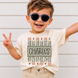 Personalized Back to School Shirt for Boy, Custom Name Pencil Shirt, Camo Pencil Kids Tee, Kindergarten First Day Shirt, Preschool Boy Shirt image 15