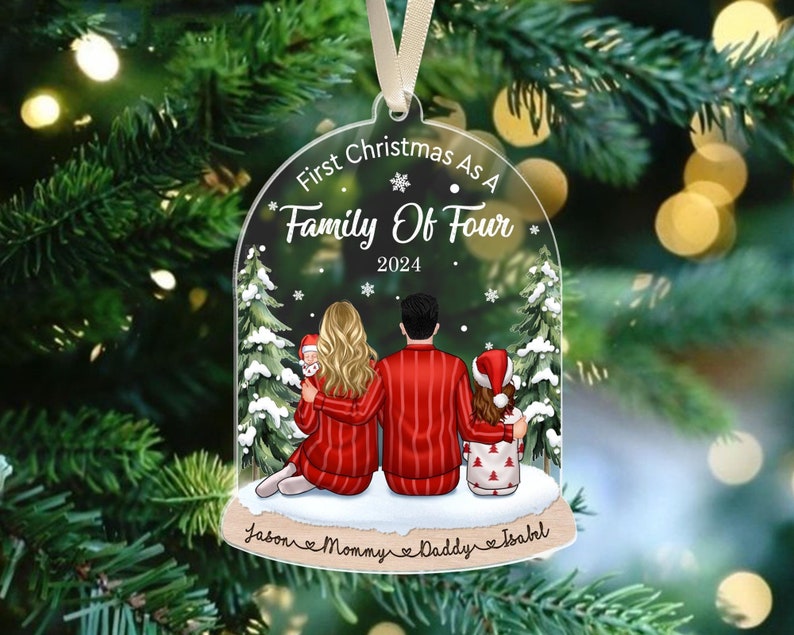 Custom Family Ornament 2024, Fist Christmas As A Family Of Four, Family Christmas Ornaments, Family Keepsake Personalized, Family Gift image 12