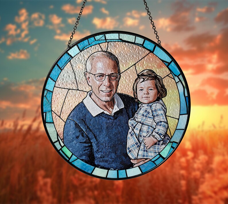Personalized Dad Portrait Stained Glass Suncatcher, Father's Day Gift image 6