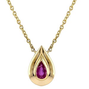 Pear Shape Ruby Necklace, Solid 14K Rose Gold Necklace, Genuine Ruby Pendant Necklace, Minimalist Teardrop Necklace, July Birthstone Jewelry