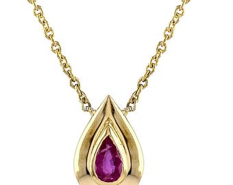 14K Rose Gold Ruby Teardrop Necklace: July Birthstone Pendant