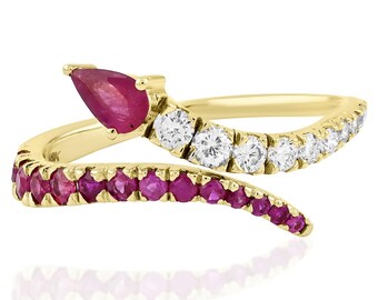 18K Gold Schlangenring: Rubin, Diamant Schlangenschmuck