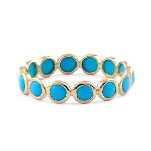 Turquoise Wedding Band: 14K Yellow Gold Full Eternity Ring