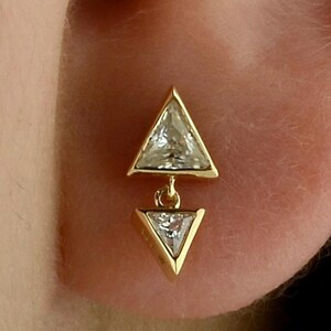 Natural Trillian Drop Diamond Gold Stud Earrings, Solid 18K Yellow Gold Earrings, Women&#39;s Luxurious Diamond Handmade Earrings, Mother&#39;s Day