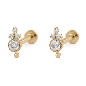 Dainty Diamond Stud Earrings, Solid 18k Yellow Gold, Minimalist Cartilage Earrings, Flatback Labret Studs, Everyday Earrings, Gifts for her