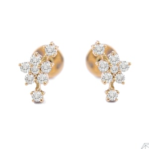 Cluster Natural Diamond Celestial Star Studs Stud Earrings, Shooting Star Earrings, Solid 18K Yellow Gold Earrings, Handmade Stud Earrings.