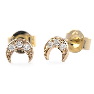 Crescent Half Moon Diamond Earring, 18K Gold Diamond Studs, Small Moon Stud Earring, Celestial Jewelry, Birthday Gift for Her, Everyday Stud