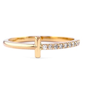 18K Gold Diamond Ring: Dainty Half Eternity Band, Handmade Jewelry