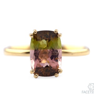 Solitaire Natural Watermelon Tourmaline Gold Ring, Solid 18K Yellow Gold Ring, Handmade Gold Jewelry, Anniversary Gifts, Wedding Gold Ring.