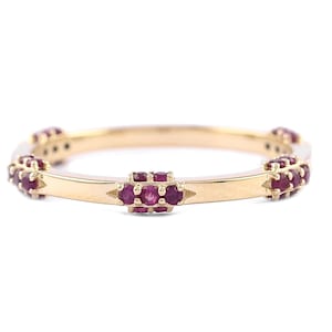 14K Solid Gold Ruby Ring, Genuine Ruby Stackable Ring, Simple Pave Ruby Ring, July Birthstone Ring, Wedding Anniversary Gifts, Station Ring.