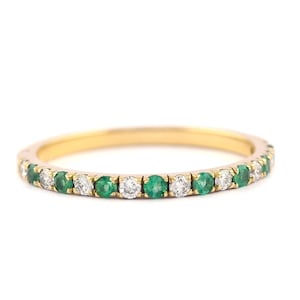 14K Gold Emerald Diamond Eternity Band - May Birthstone Ring