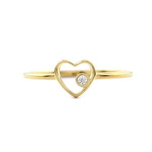 Solid Elegant 14K Diamond Heart Gold Ring, Dainty Diamond Ring, Love Diamond Ring, Women&#39;s Engagement Ring, Valentine&#39;s Gifts, Promise Ring.