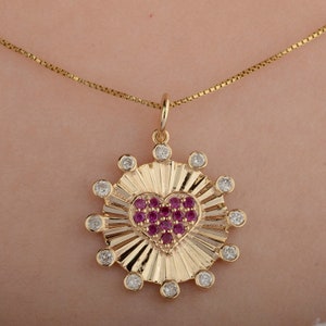 14K Gold Ruby and Diamond Heart Pendant: Handmade Fine Jewelry
