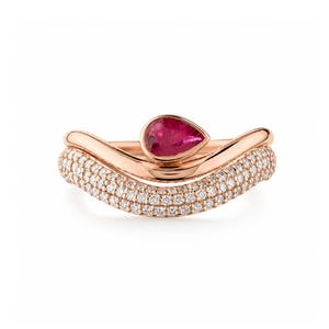 18K Rose Gold Ruby and Diamond Curved Band Ring