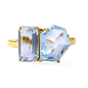 Natural Aquamarine Engagement Ring: 14K Yellow Gold, Handmade