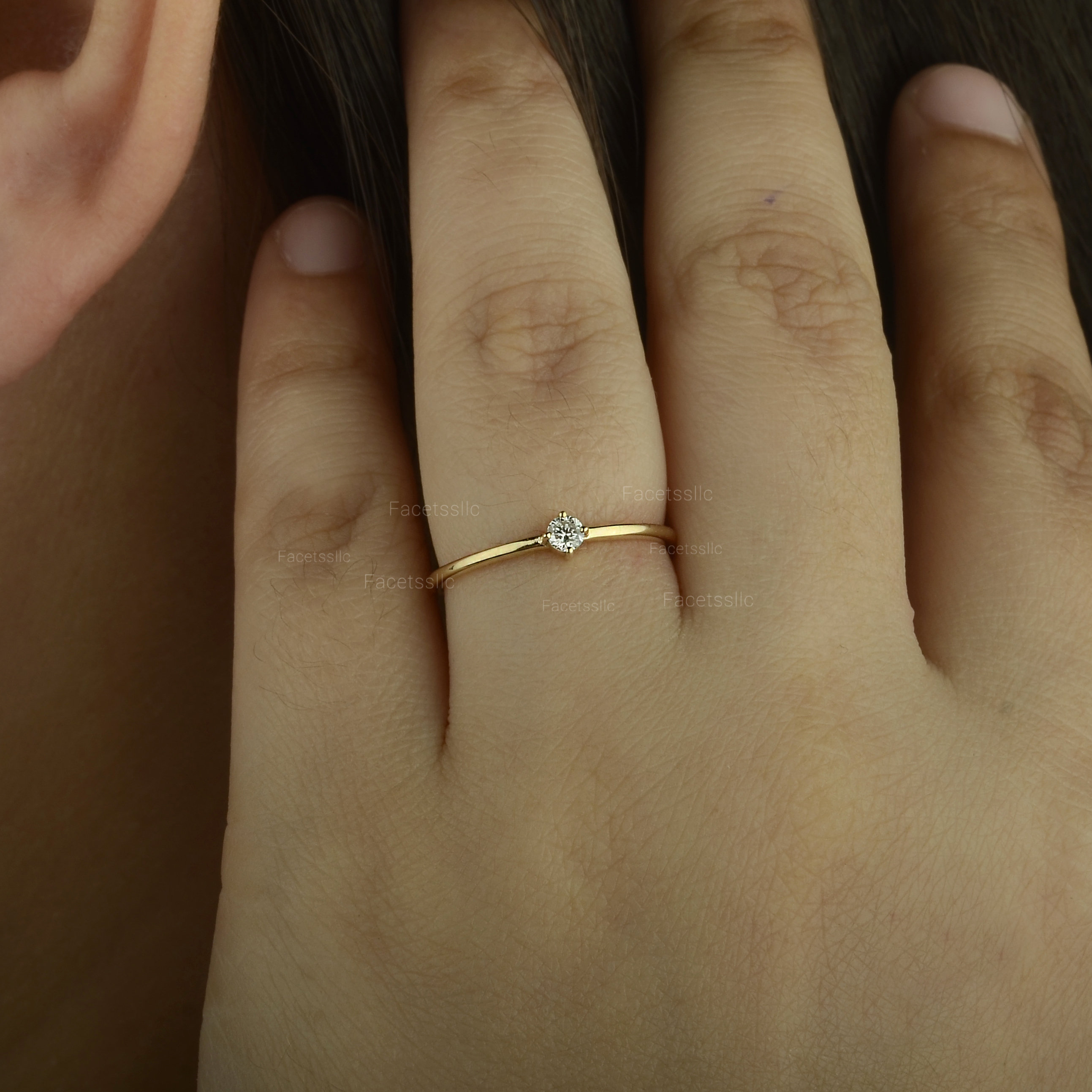 Diamond Ring/ 14K Gold Simple Diamond Ring/ 3 MM Genuine Solitaire