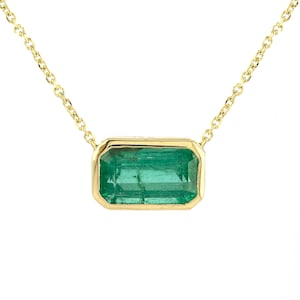 Zambian Emerald Necklace/ Genuine 3.07 Ct. Emerald Cut Emerald Necklace/ Emerald Solitaire Necklace 14K Solid Gold/ Certified May Birthstone