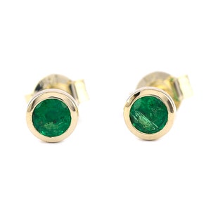 Zambian Emerald Stud Earrings, Genuine Round Cut Emerald Earrings, 14K Gold Stud Earrings, May Birthstone Earrings, Minimalist Gold Earrings
