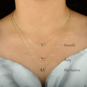Personalized Birthstone Necklace, Genuine Emerald Necklace, 18K Gold Dainty Chain May Birthstone Necklace, Natural Gemstone Gold Necklace.