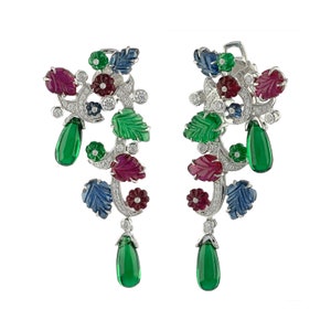 Pendientes Art Deco Vintage de Plata de Ley 925, Pendientes con Piedras Preciosas Hidrográficas Naturales, Pendientes de Moissanita, Pendientes de Plata para Mujer, Regalo de Joyería.