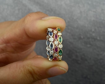 Emerald Diamond Eternity Band Ring: 14k Gold Marquise May Birthstone