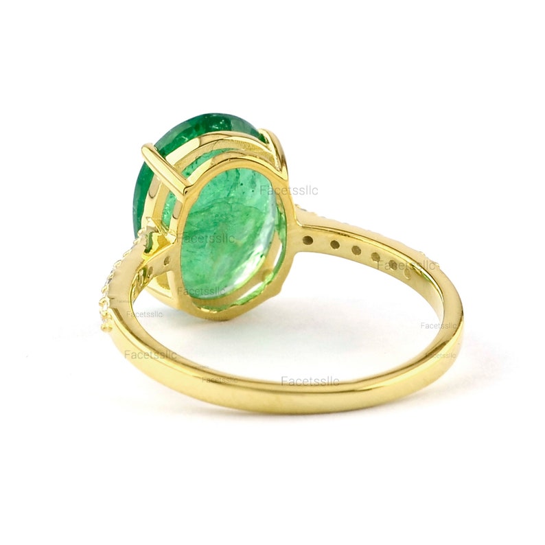 Oval Emerald Engagement Ring, Certified AAA Real Zambia Emerald Diamond