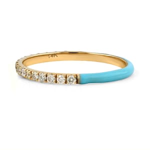 14K Gold Diamond & Turquoise Enamel Eternity Ring