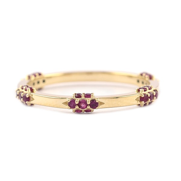 14K Solid Gold Ruby Ring/ Genuine Ruby Stackable Ring/ Simple Pave Ruby Ring/ July Birthstone Ring/ Wedding Anniversary Gift