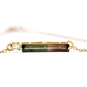 Large Baguette Watermelon Tourmaline Diamond Bracelet, Solid 18K Yellow Gold Bracelet, Gemstone Minimalist Bracelet for her, Birthday Gifts